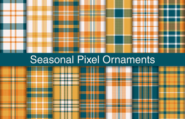 Seasonal pixel plaid bundles, textile design, checkered fabric pattern for shirt, dress, suit, wrapping paper print, invitation and gift card.