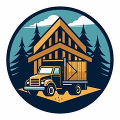 Obraz premium Truck and a wooden house logo icon vector illustration 