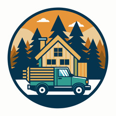 Obraz premium Truck and a wooden house logo icon vector illustration 