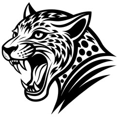 Animal logo vector art illustration with roaring Leopard icon
