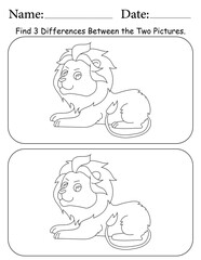 Lion Puzzle. Printable Activity Page for Kids. Educational Resources for School for Kids. Kids Activity Worksheet. Find Differences Between 2 Shapes