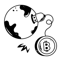 Get this hand drawn icon of global bitcoin