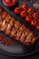 Delicious juicy grilled ribs with honey and mustard sauce