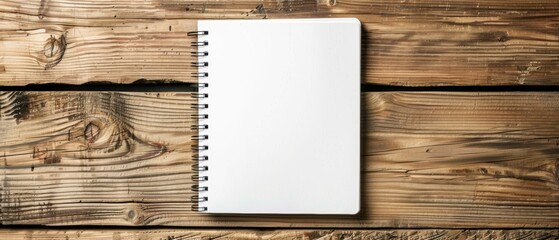 Simple and clean photo of a plain white notebook on a wooden table, minimalist design perfect for adding text