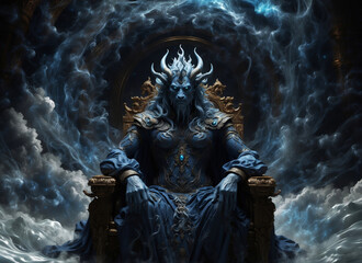 A dark demon on a throne