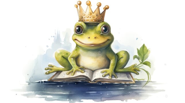 open book fairy tale about frog watercolor design