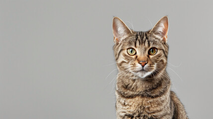 Obraz premium Striped Cat Sitting on Top of Table