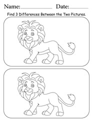 Lion Puzzle. Printable Activity Page for Kids. Educational Resources for School for Kids. Kids Activity Worksheet. Find Differences Between 2 Shapes
