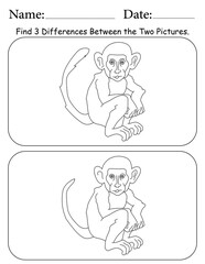 Monkey Puzzle. Printable Activity Page for Kids. Educational Resources for School for Kids. Kids Activity Worksheet. Find Differences Between 2 Shapes