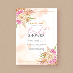 floral corner arrangement with splash watercolor on bridal shower invitation card