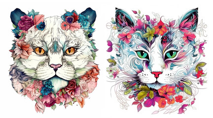 Fantasy image of cats. Picture. Pet. A fabulous cat. For printing on T-shirts, hoodies. Logo, icon. Idea for a tattoo. Scrubbooking.