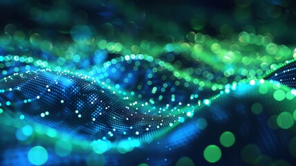 Vibrant digital wave pattern with blue and green lights