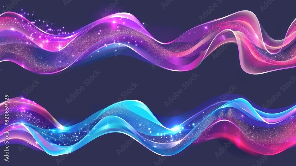 Poster waves of smooth shiny color in an abstract modern banner set