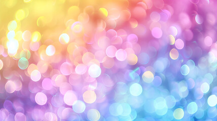 Abstract blur bokeh banner background. Rainbow colors, pastel purple, blue, gold yellow, white silver, pale pink bokeh background