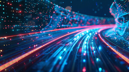 Abstract technology background of high speed global data transfer, ultra fast broadband and connection, digital cyber tech motion