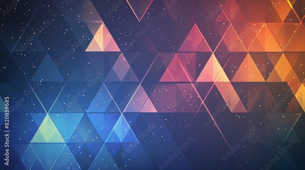 Poster triangles of color on an abstract geometric background.