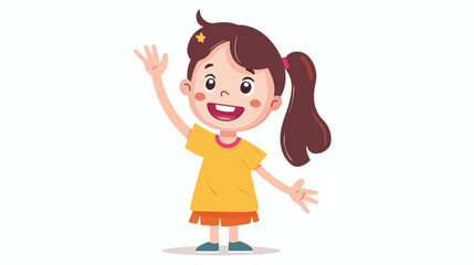 Happy girl greeting with hand gesture saying hi. Cute