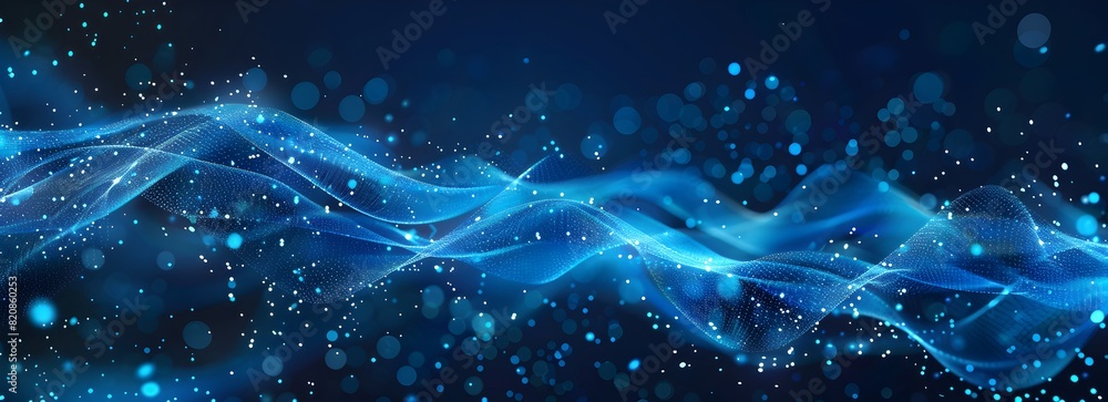 Aufkleber abstract blue wave background with digital particles and dots for technology, science or data visual
