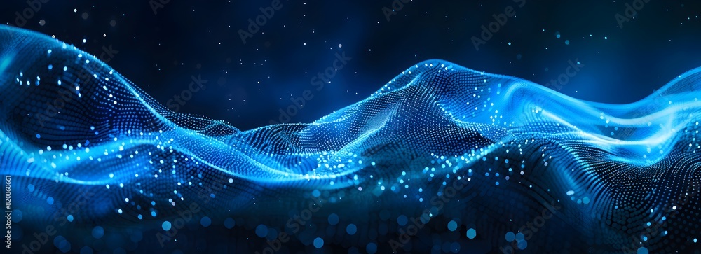 Aufkleber abstract blue wave background with digital particles and dots for technology, science or data visual