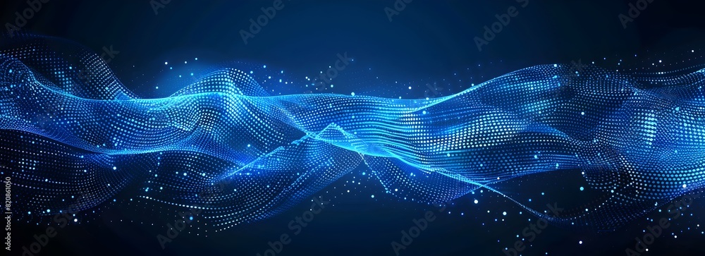 Aufkleber abstract blue wave background with digital particles and dots for technology, science or data visual