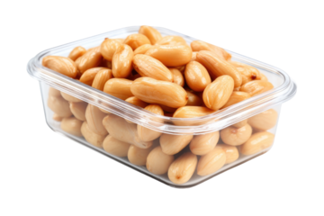 Golden Treasures: Almonds Dancing in the Light on Transparent PNG Background...