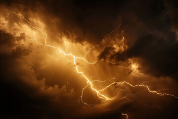 Generative ai on theme of scary bright electric lightning bolt with branches in the night dark sky