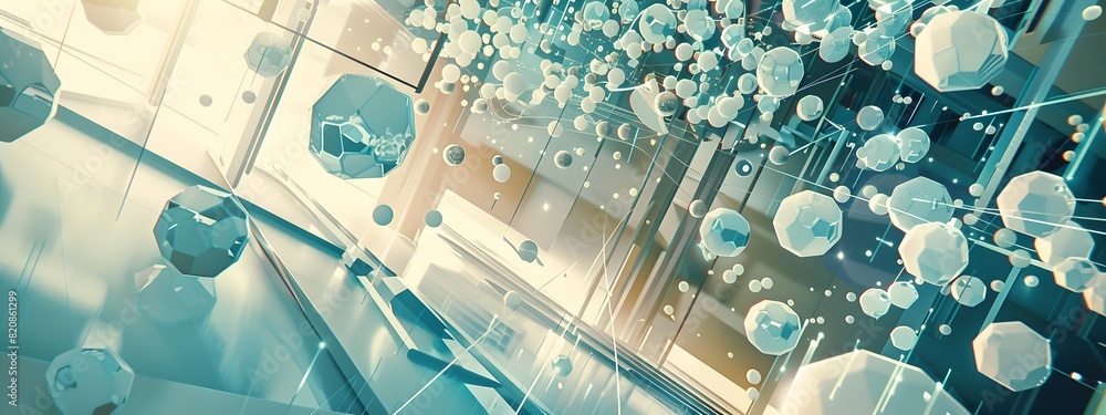 Poster molecular dynamics simulation illustrated as immersive architecture in a research campus