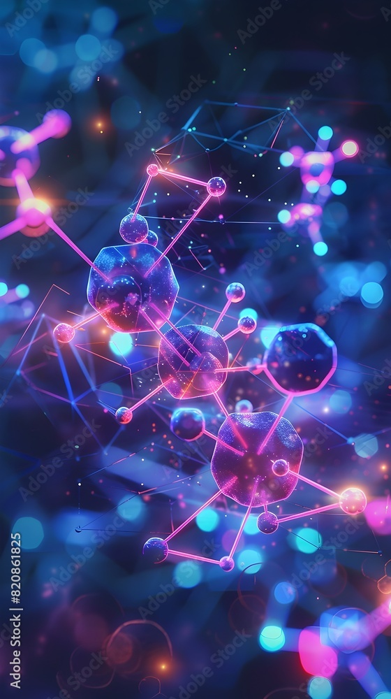 Poster luminescent molecular blueprint a vibrant of a natural substances abstract structure