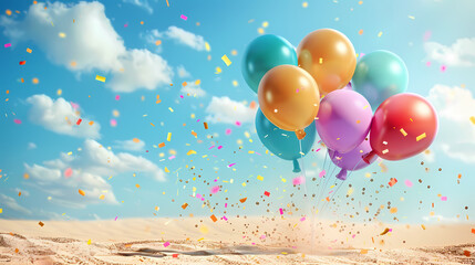 Colorful shiny balloons on the beach