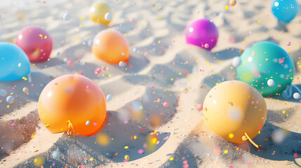 Fototapeta premium Colorful shiny balloons on the beach