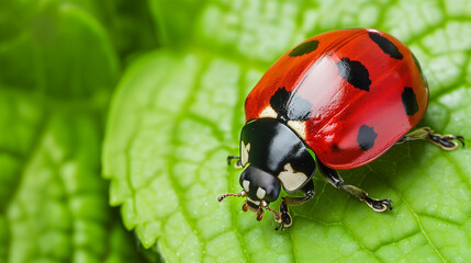 Naklejka premium Photo of Ladybug Perched on Green Leaf