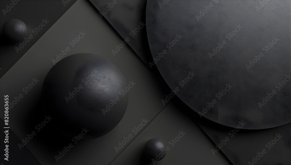 Poster black background with simple geometric shapes for minimalistic design, 3d rendering illustration