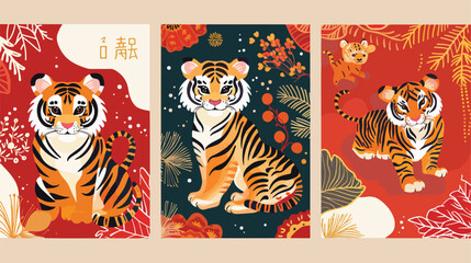 Happy New Year cards designs with tiger Chinese zodia