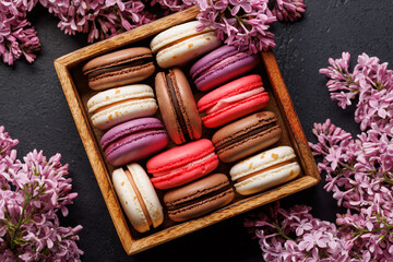Colorful macaroons, arranged in a delightful display of vibrant hues
