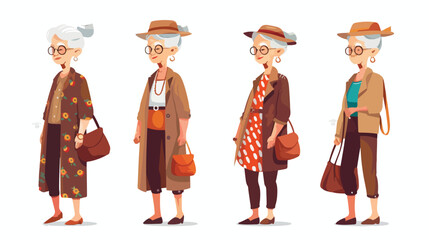Happy old woman in modern fashion clothes. Stylish 
