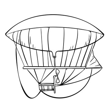 recommend clip art: Dirigible early aviation black white contour vector illustration isolated. Airship ink outline hand drawn. Air transport childish design element for boy printed products. Retro aircraft coloring