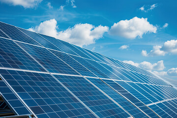 Generative ai on theme of solar cell panels in a photovoltaic power plant, eco renewable power