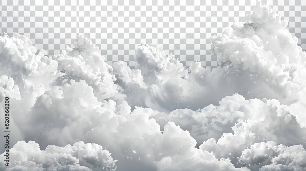 Poster a fluffy cirrus cumulus cloud isolated on a transparent background with a white cloud border. realis