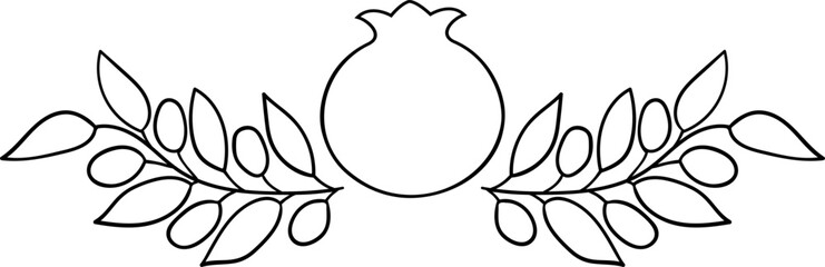 Outline pomegranate composition. Rosh hashanah theme decoration
