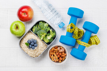 Healthy food and fitness items