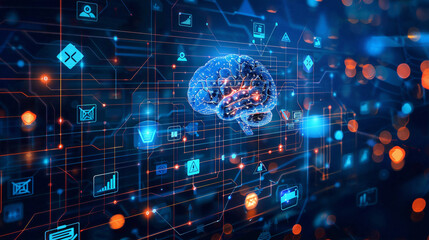Obraz premium AI 学習と人工知能の概念