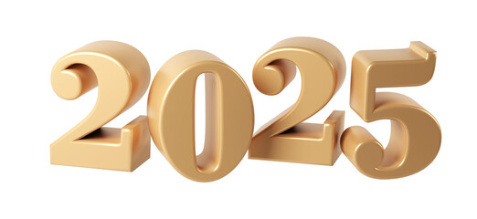 Happy New Year 2025 with shiny 3D numbers. Holiday christmas gold celebration design. Premium element Illustration for poster, banner, calendar and greeting card