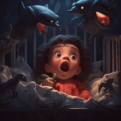 Сhild in pajamas is afraid of nightmares