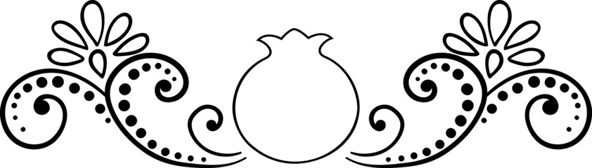 Ornamental pomegranate linear composition on isolated background