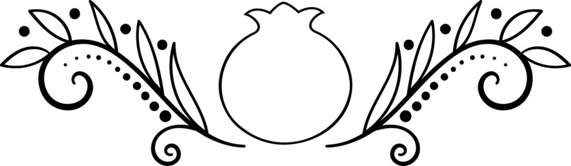 Minimalistic black outline pomegranate floral illustration