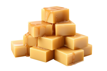 Sweet Symphony: A Pile of Creamy Caramel Delights on a White Canvas on Transparent PNG Background...