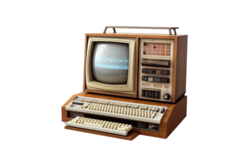 The Digital Symphony: A Keyboards Dance on the Monitor on Transparent PNG Background...