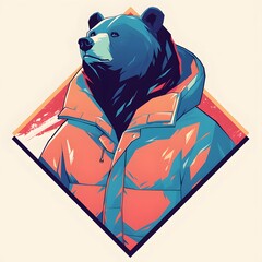 E-sport gamer style bear mascot in oversized jacket, vector logo illustration, on isolated background.