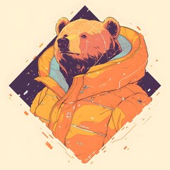 E-sport gamer style bear mascot in oversized jacket, vector logo illustration, on isolated background.