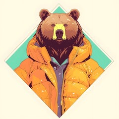 E-sport gamer style bear mascot in oversized jacket, vector logo illustration, on isolated background.